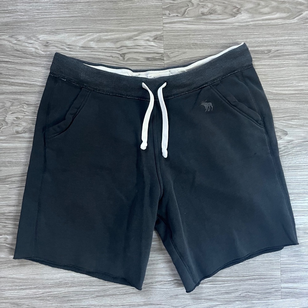 Vintage Y2K Abercrombie & Fitch Mens Black Fleece Sweat Shorts Raw Hem Size S